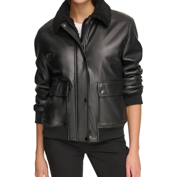 Calvin Klein Jackets & Blazers - Calvin Klein - Faux-Fur-Collar Faux-Leather Bomber Coat